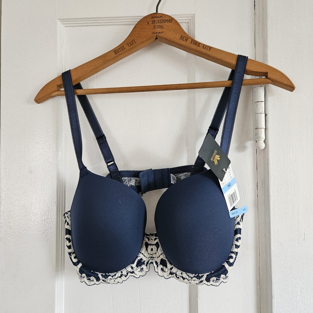 NWT Wacoal Blue And Cream Lace T-shirt Bra. Size 36C - Picture 1 of 5